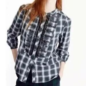 J. Crew Womens Beaded Embellished Top Size XS Forest Tartan Glen Plaid Preppy
